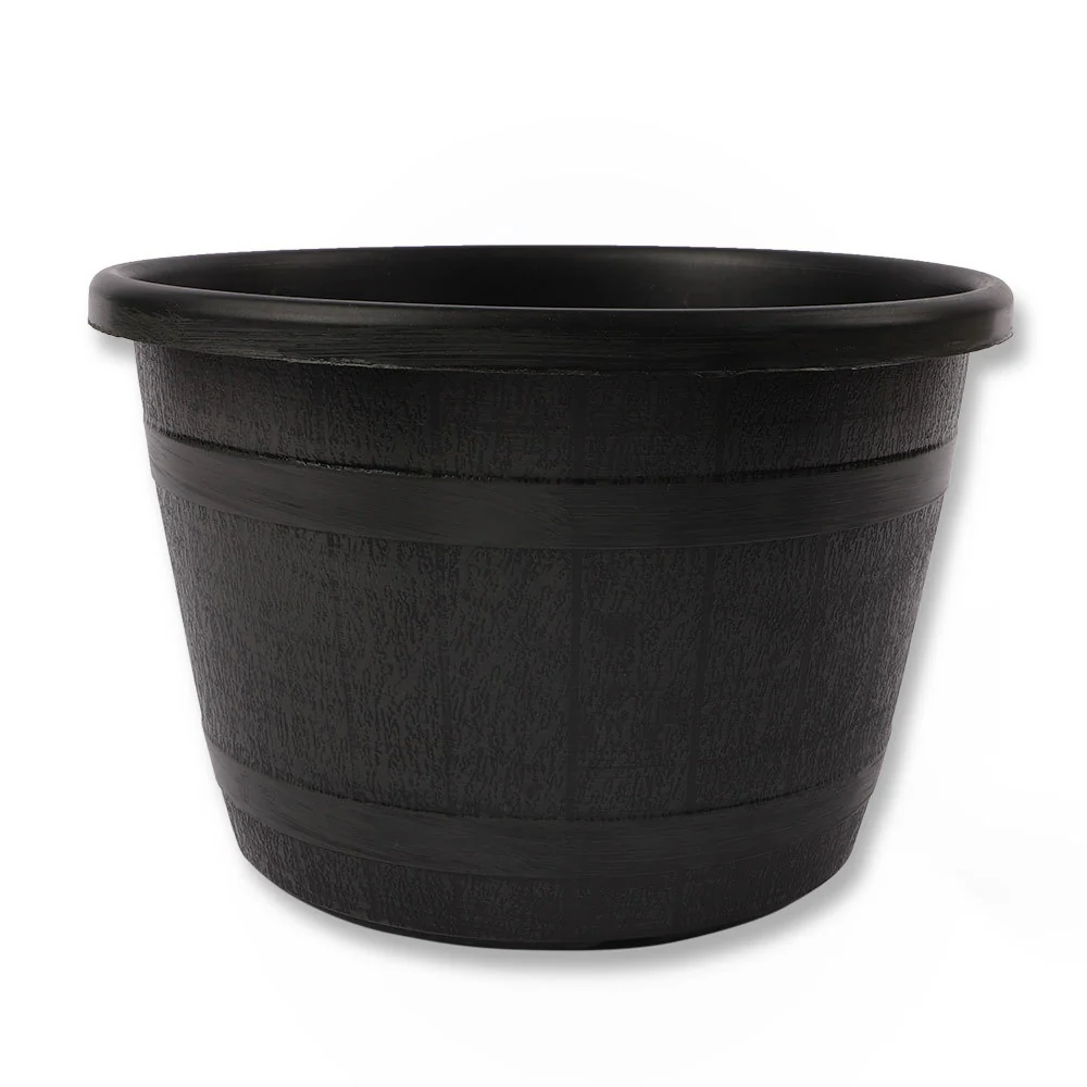 Black 12 Inch Barrel Effect Planter