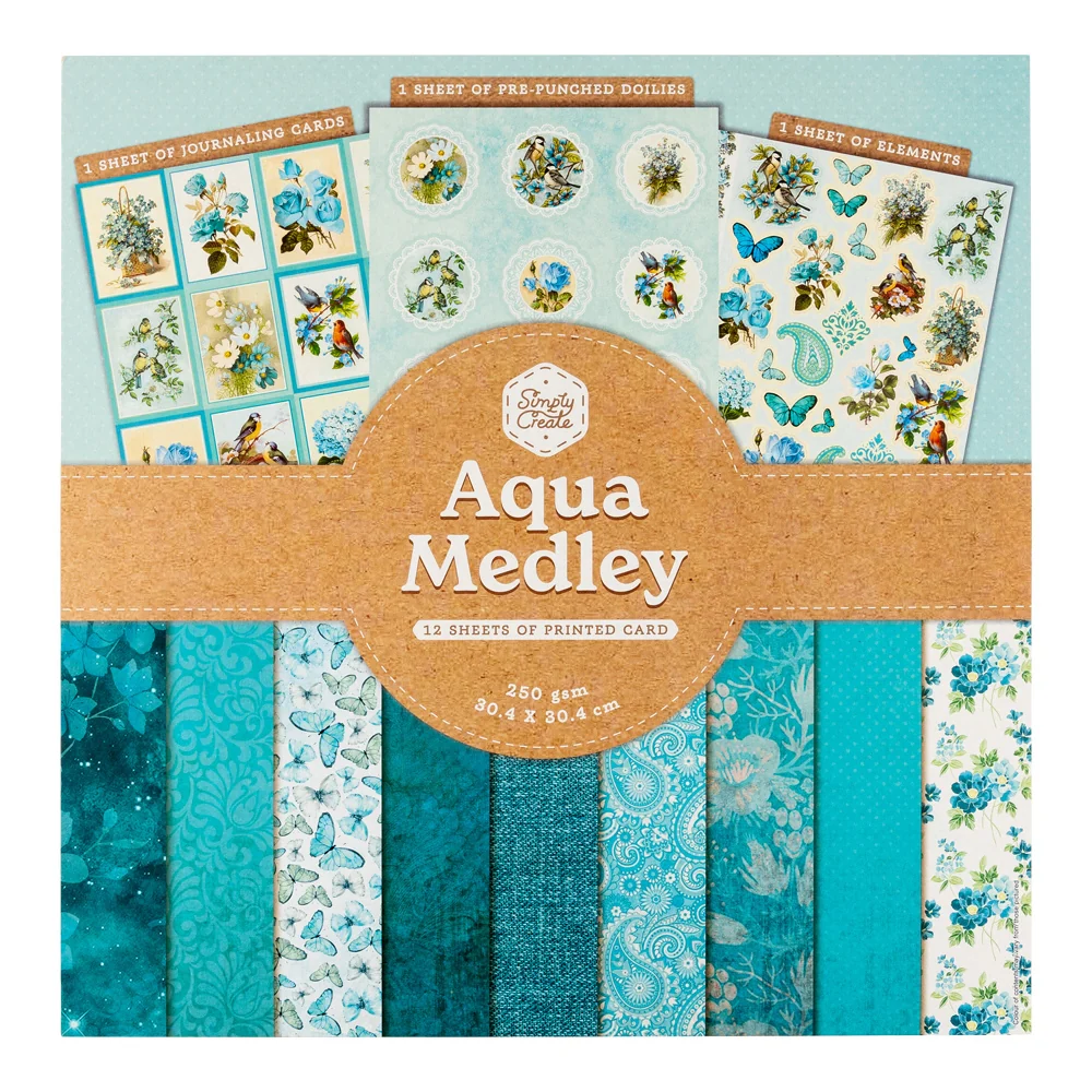 12 Printed Cards - Aqua Medley