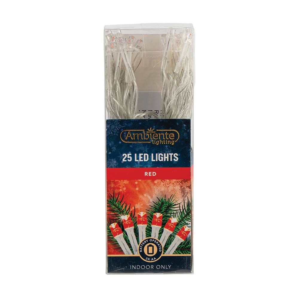 25 LED String Lights Battery Operated Red