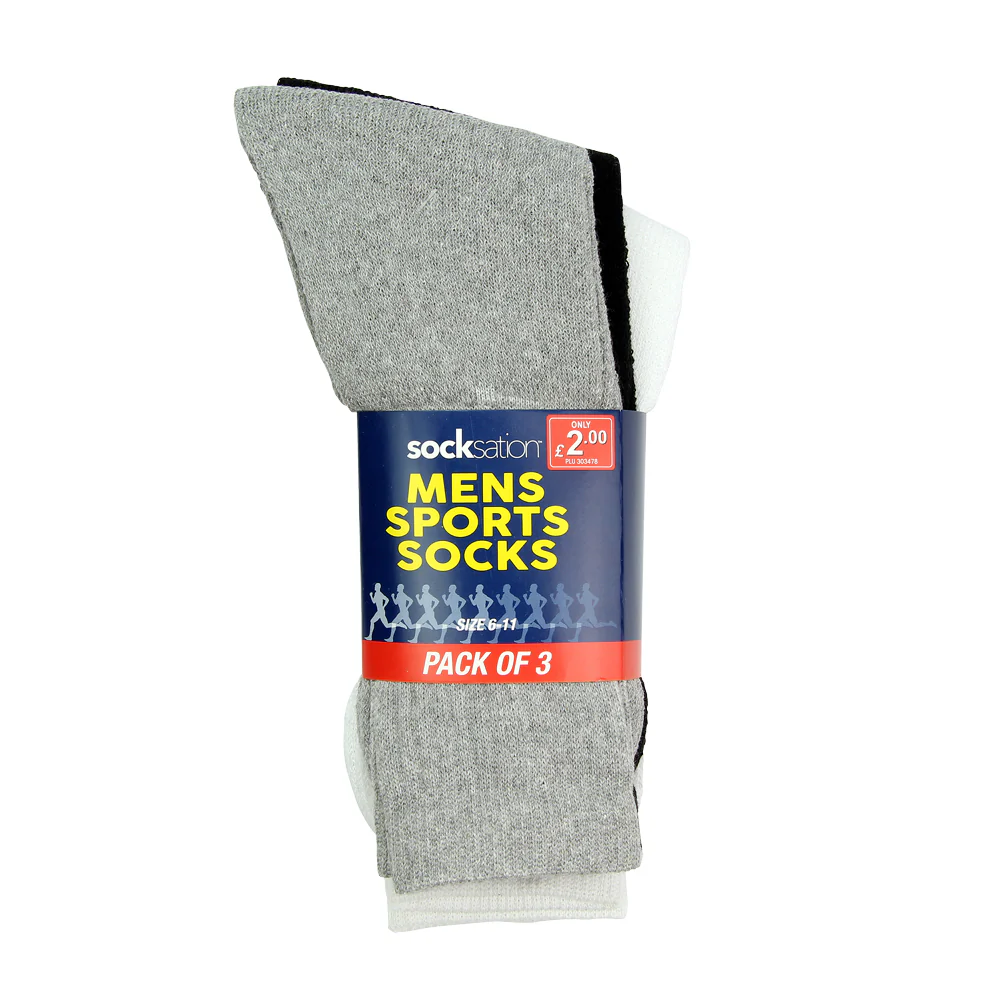 3 Pack Mens Sports Socks - Mixed Pack