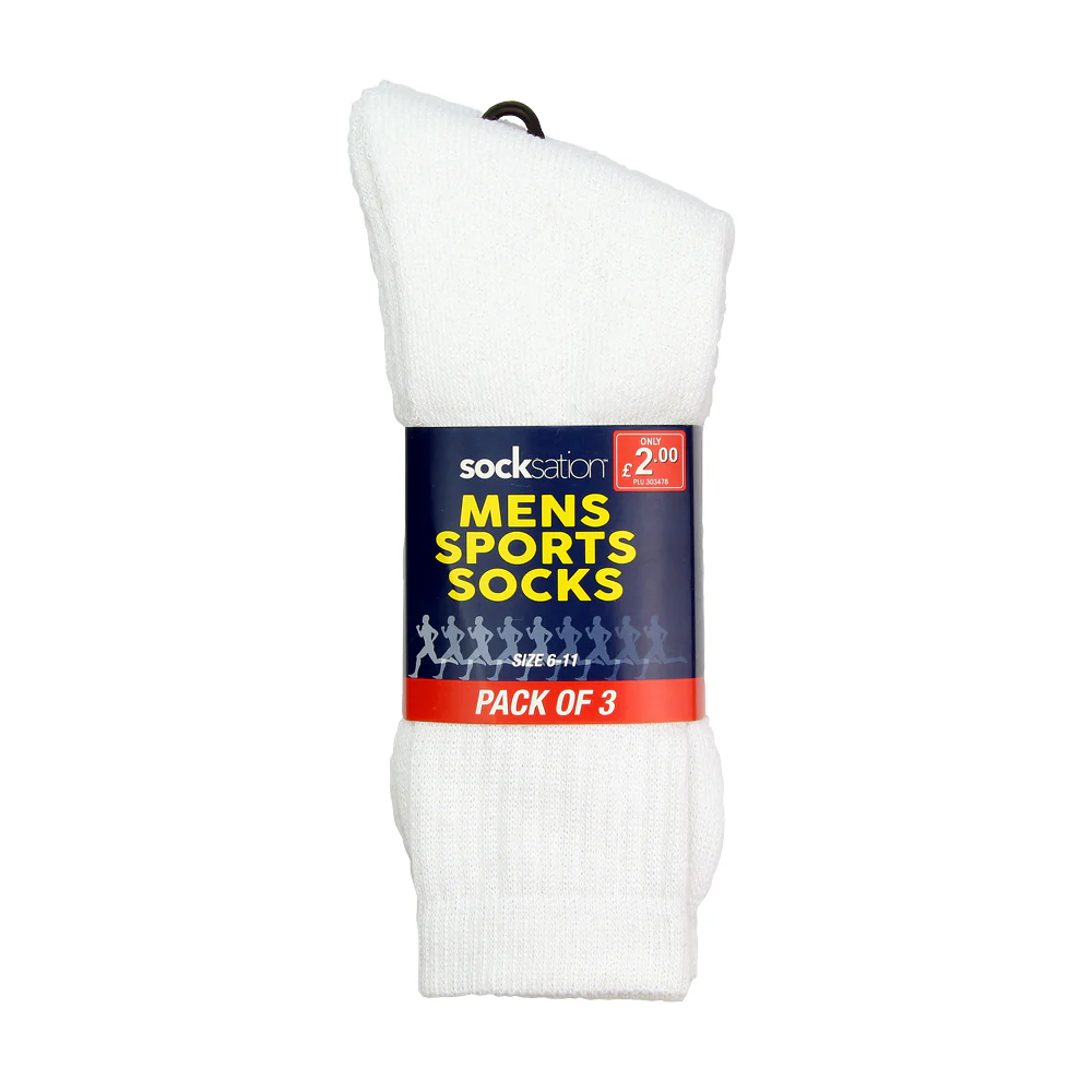 3 Pack Mens Sports Socks - White