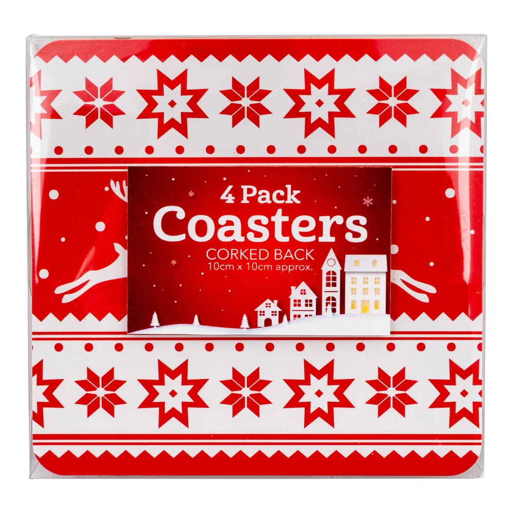 4 Pack Christmas Coasters - Corked Back