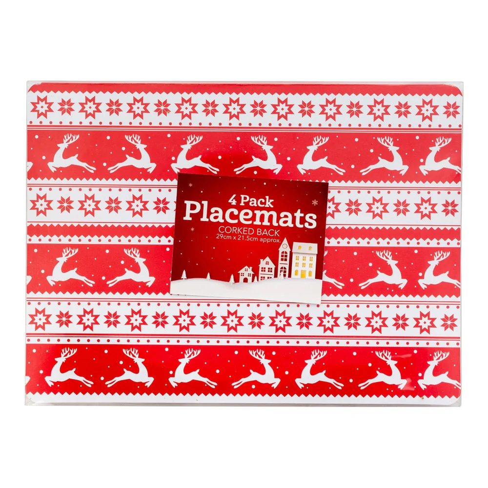 4 Pack Christmas Placemats - Corked Back