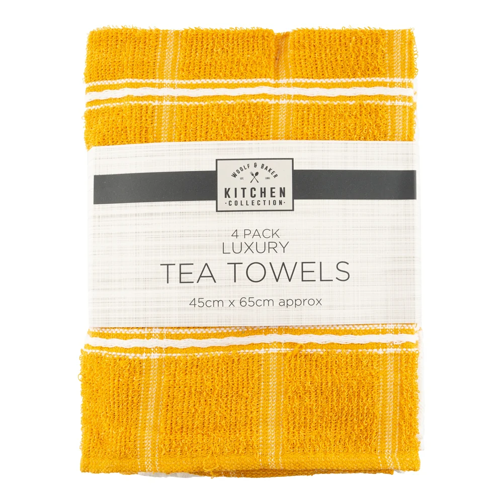 4 Pack Yellow Luxury Tea Towels