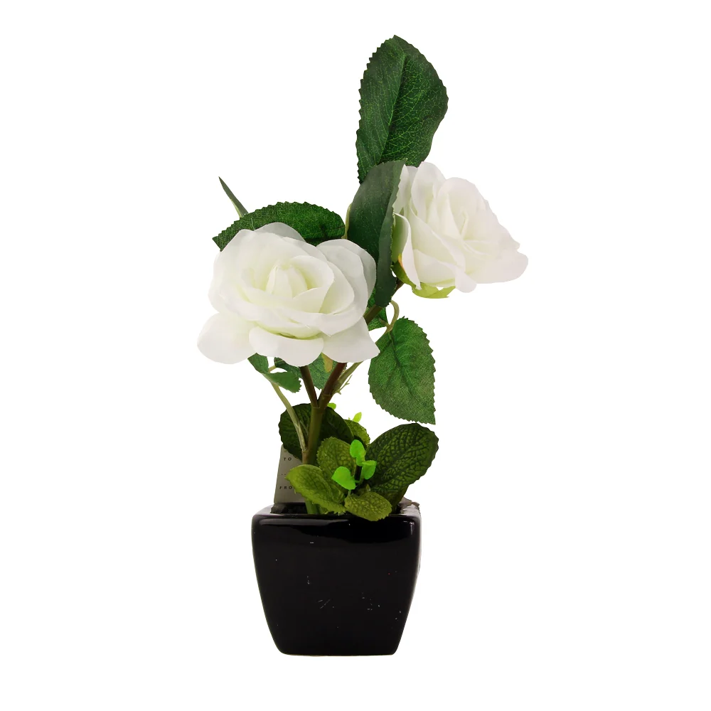Artificial Rose In Ceramic Pot - White