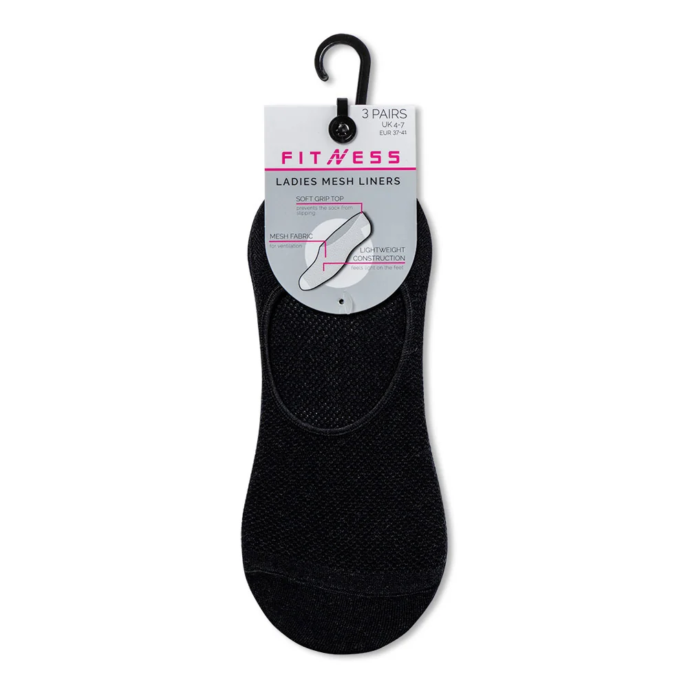 Black 3 Pack Ladies Fitness Socks