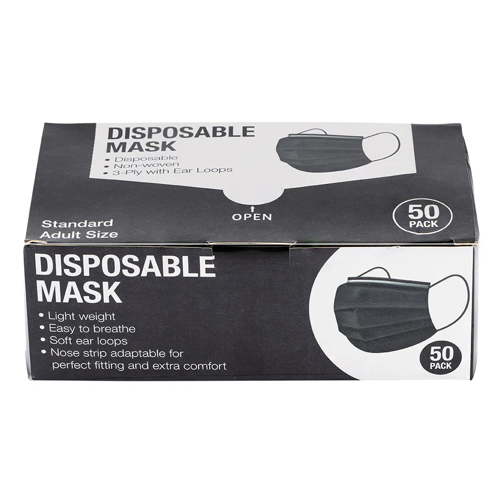 Black Disposable Face Masks 50 Pack - Image 2