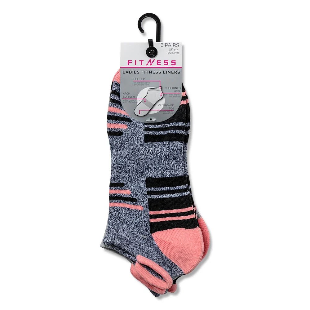 Black Stripe 3 Pack Ladies Fitness Socks