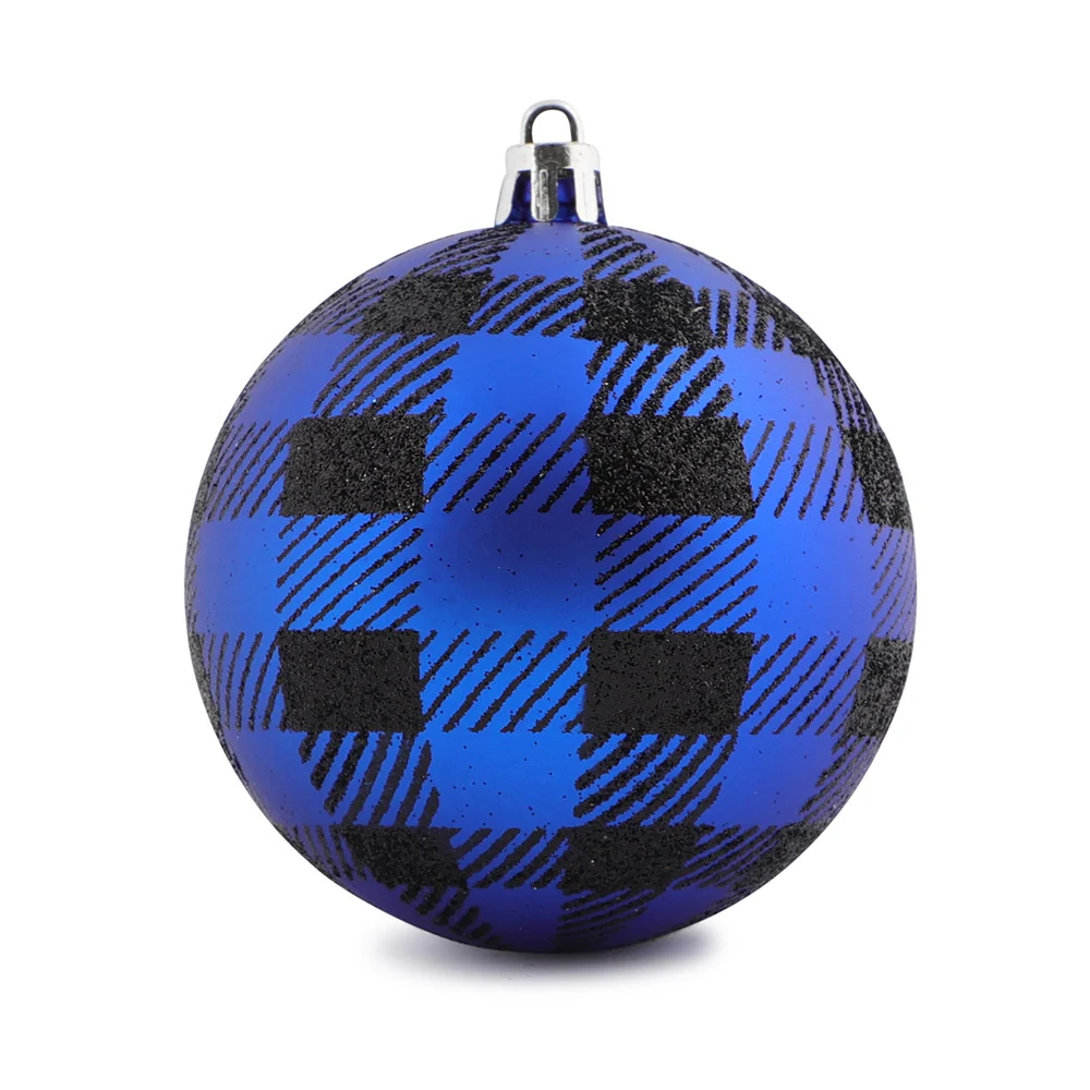 Blue Checked Baubles Set 4 Pack