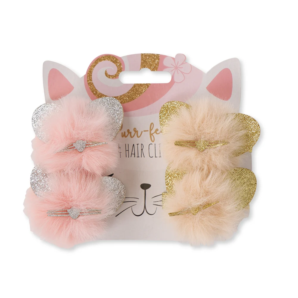 Cat Pom Pom Hair Clips 4 Pack