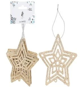 Champagne Gold Glitter Star Decorations 6 Pack