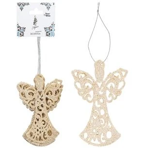 Champagne Gold Hanging Glitter Angel 6 Pack