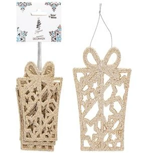Champagne Gold Hanging Glitter Presents 6 Pack