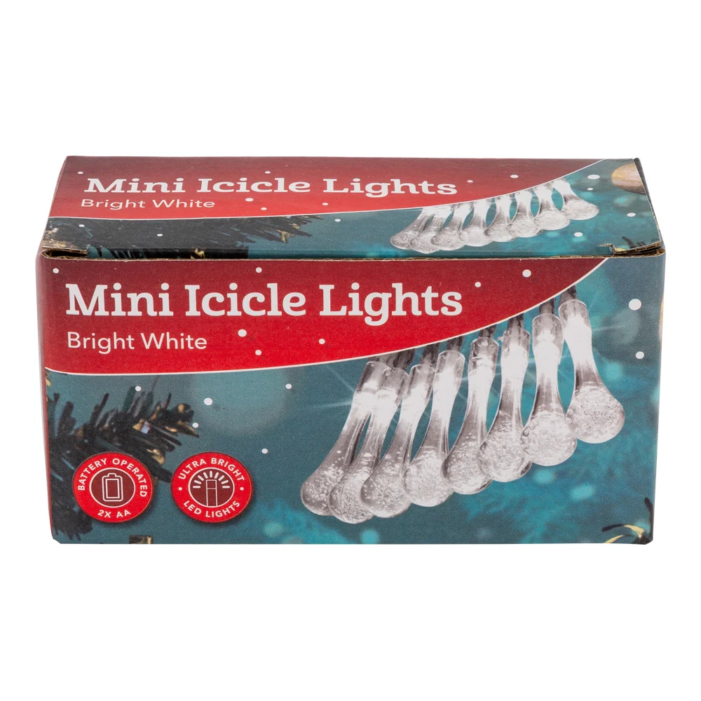 Christmas Mini Icicle String Lights Battery Operated Bright White