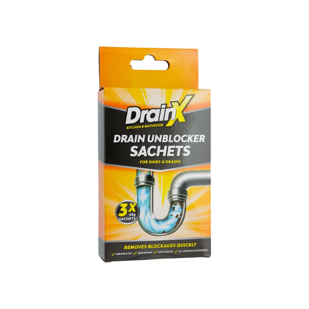 DrainX Kitchen & Bathroom Drain Unblocker Sachets 3 Pack