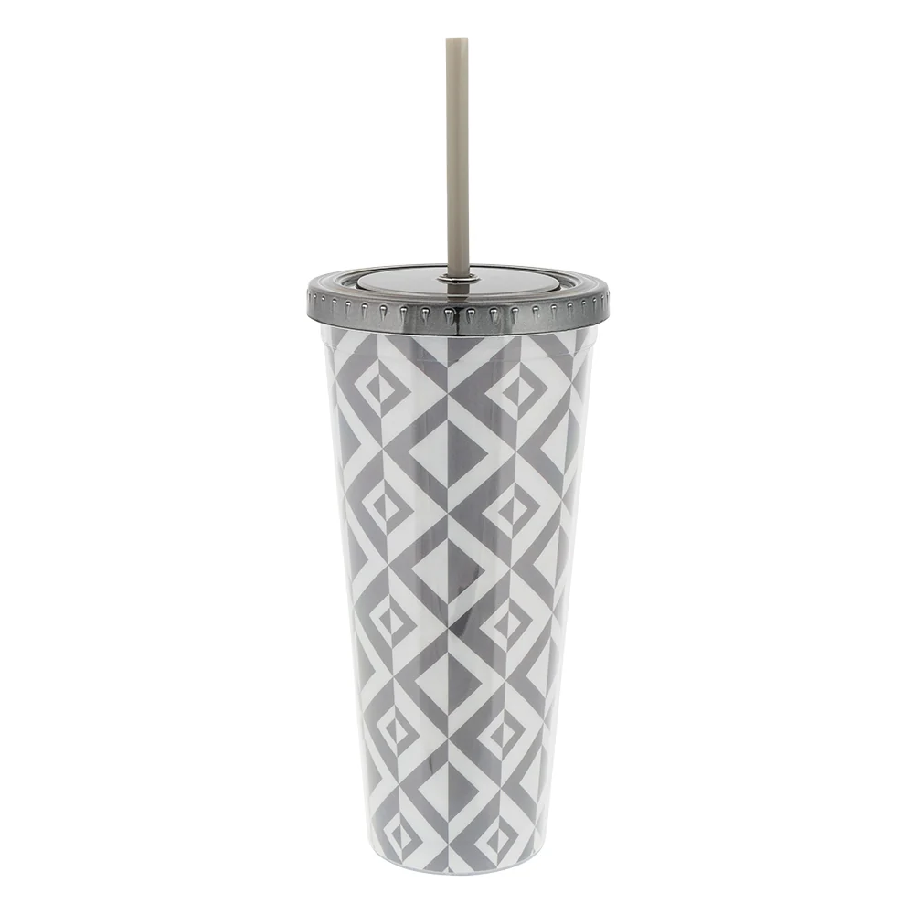 Large Pattern Drinks Cup With Straw
