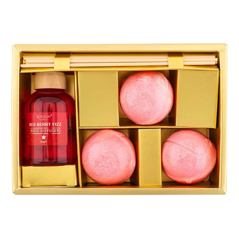 Elysium Spa Berry Bliss Reed Diffuser and Bath Bomb Set - Image 2