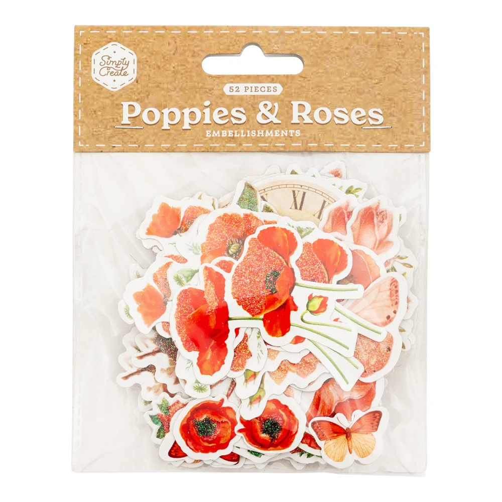 Poppies & Roses Embellishments - 52 Pk
