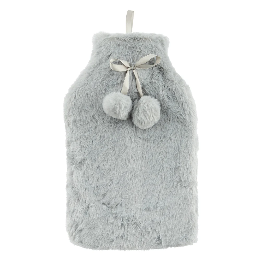 Fur 2L Pom-Pom Hot Water Bottle - Grey