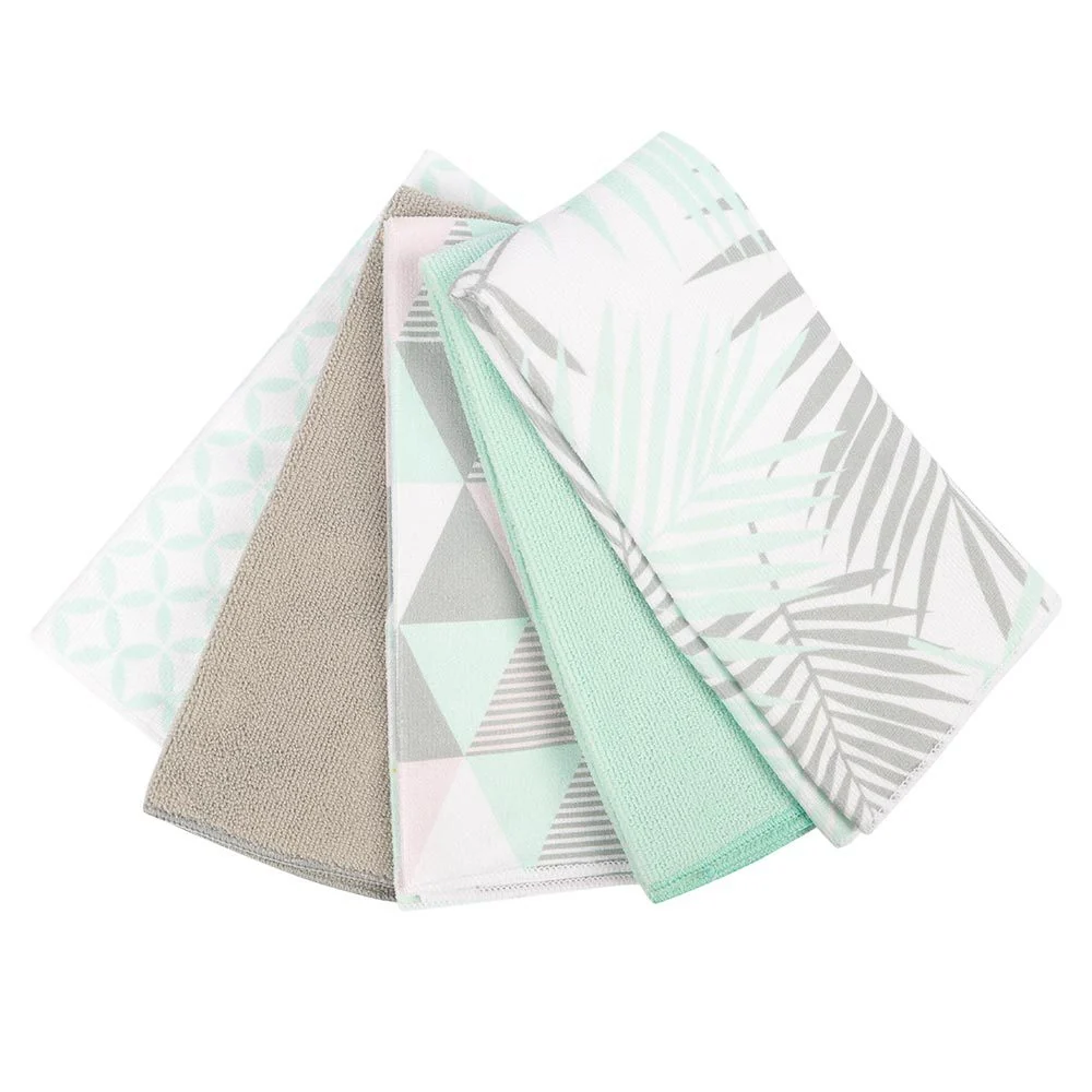 Green Printed Tea Towels 5 Pack