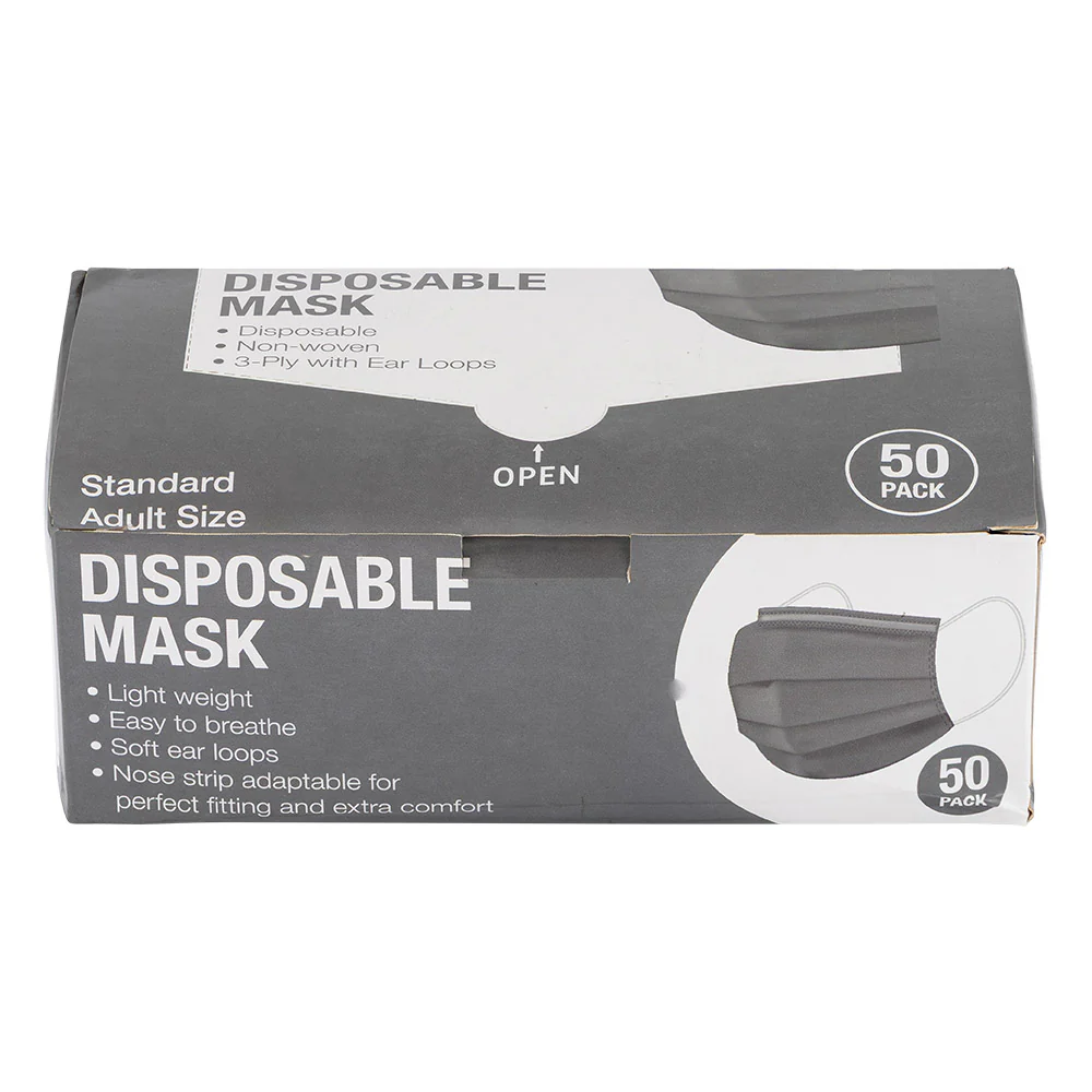 Grey Disposable Face Masks 50 Pack - Image 2