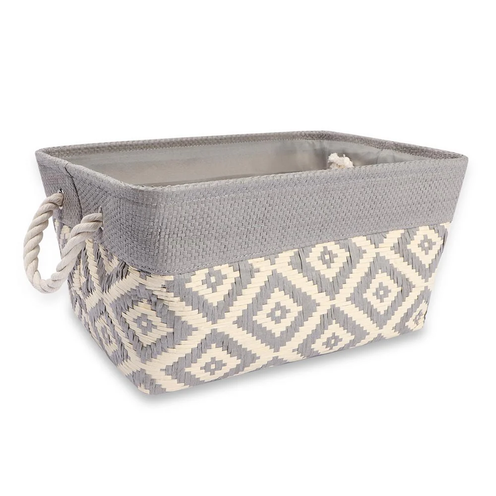 Woven Diamond Pattern Basket Grey