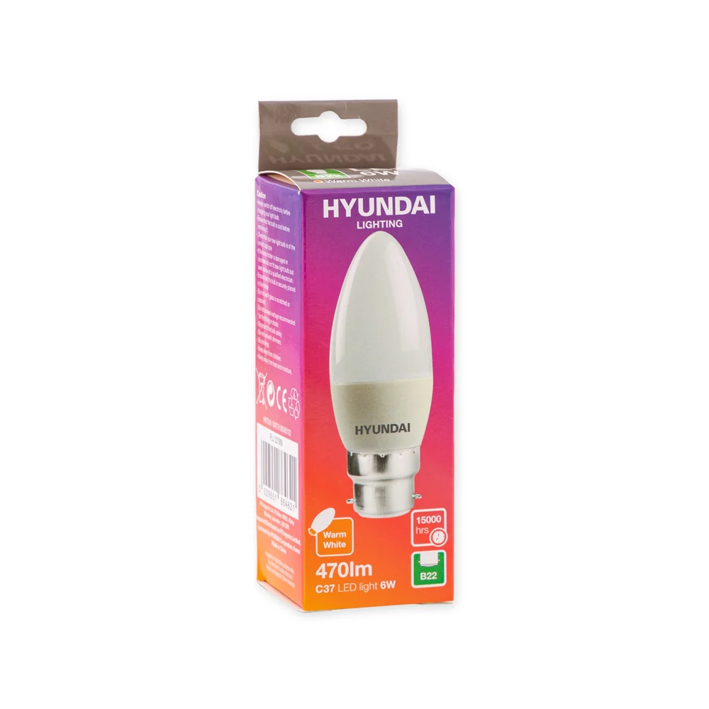 Hyundai Energy Saving LED Lightbulb Single 6W B22 C37 Warm White