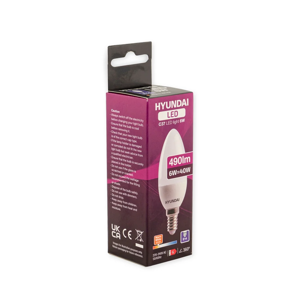 Hyundai Energy Saving LED Lightbulb Single 6W E14 C37 Warm White