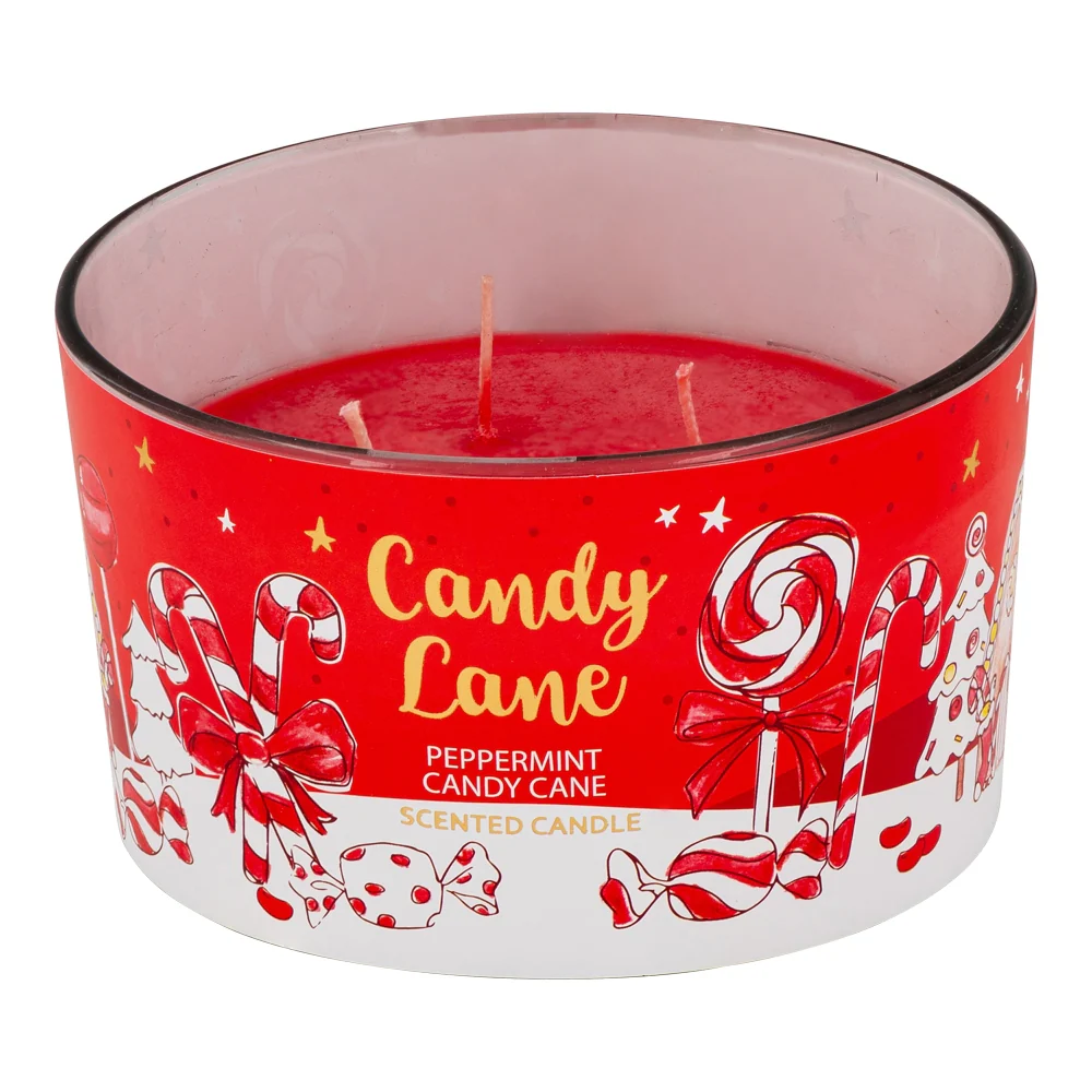 12Oz Wide Glass Jar Candle - Peppermint Candy Cane