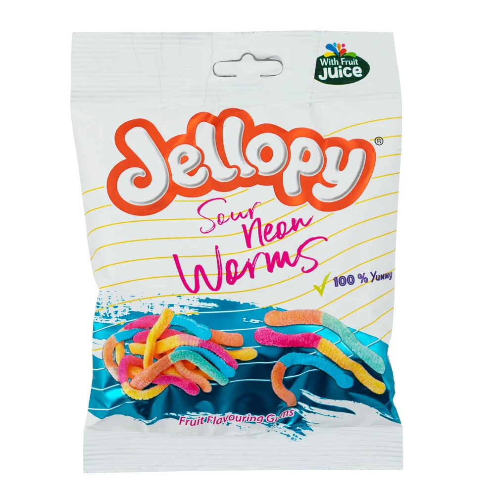 Jellopy Sour Neon Worm Bag 150g