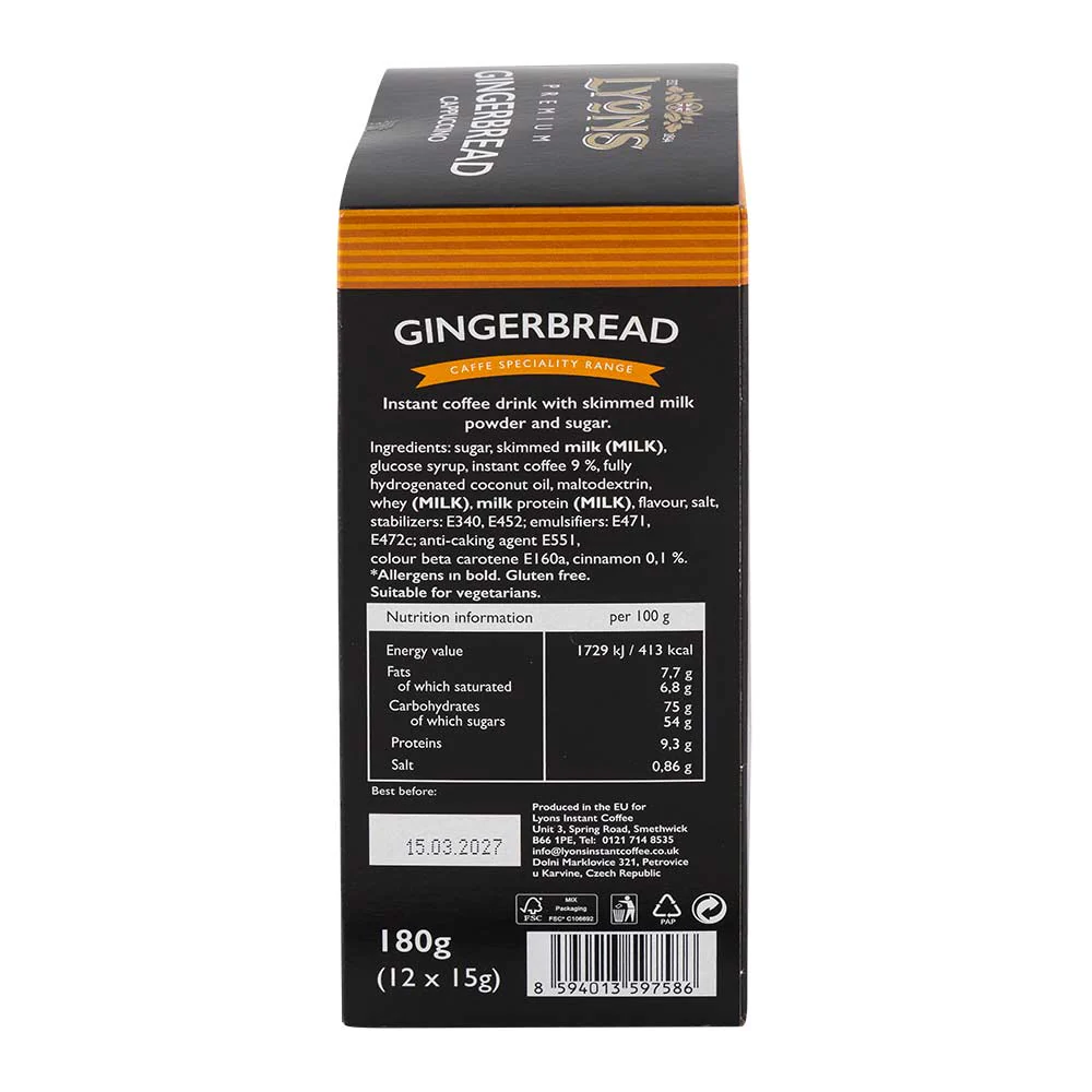 Lyons Premium Gingerbread Cappuccino 15g x 12 Pack - Image 2