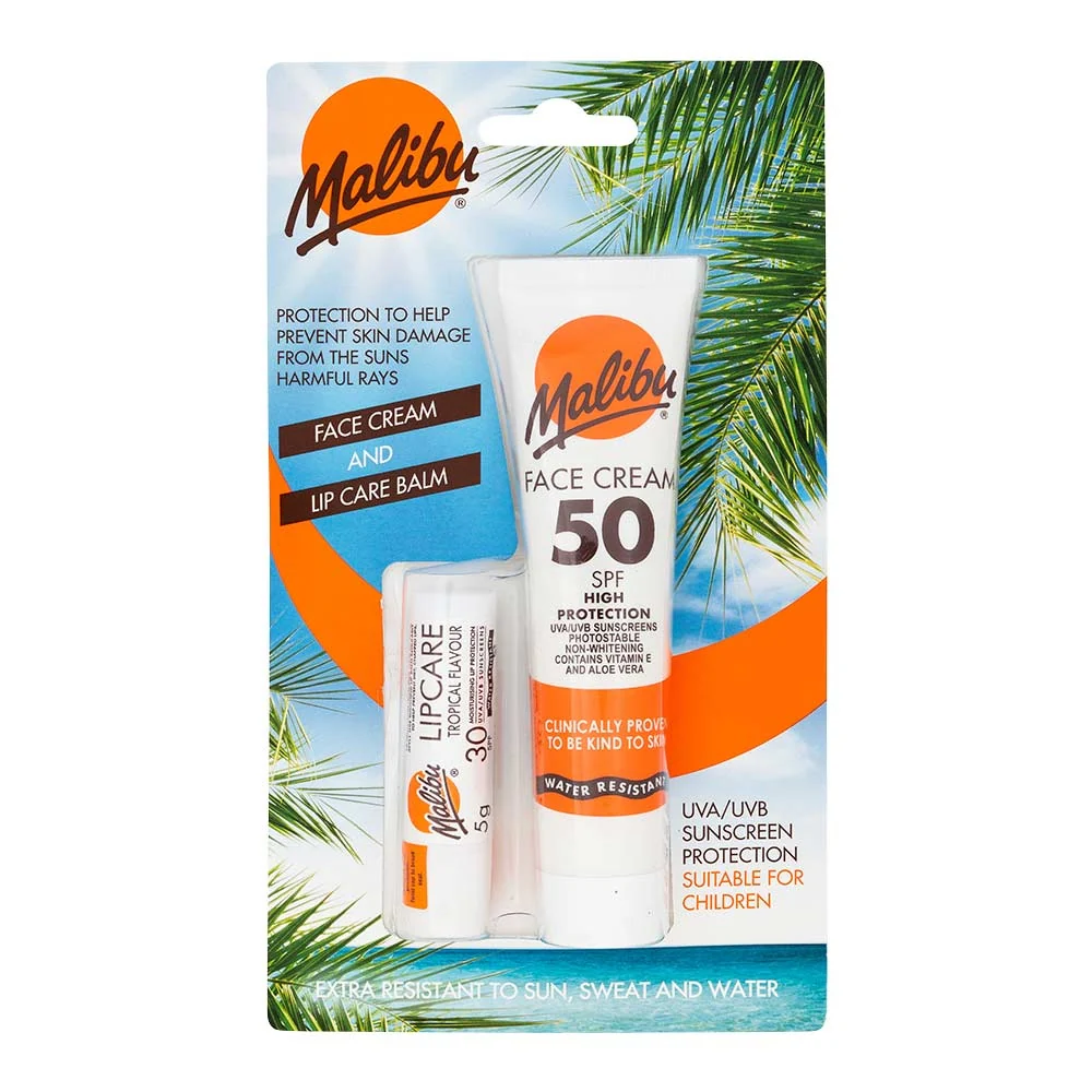 Malibu SPF 50 Face Cream 40ml & SPF 30 Lip Care Balm 5g