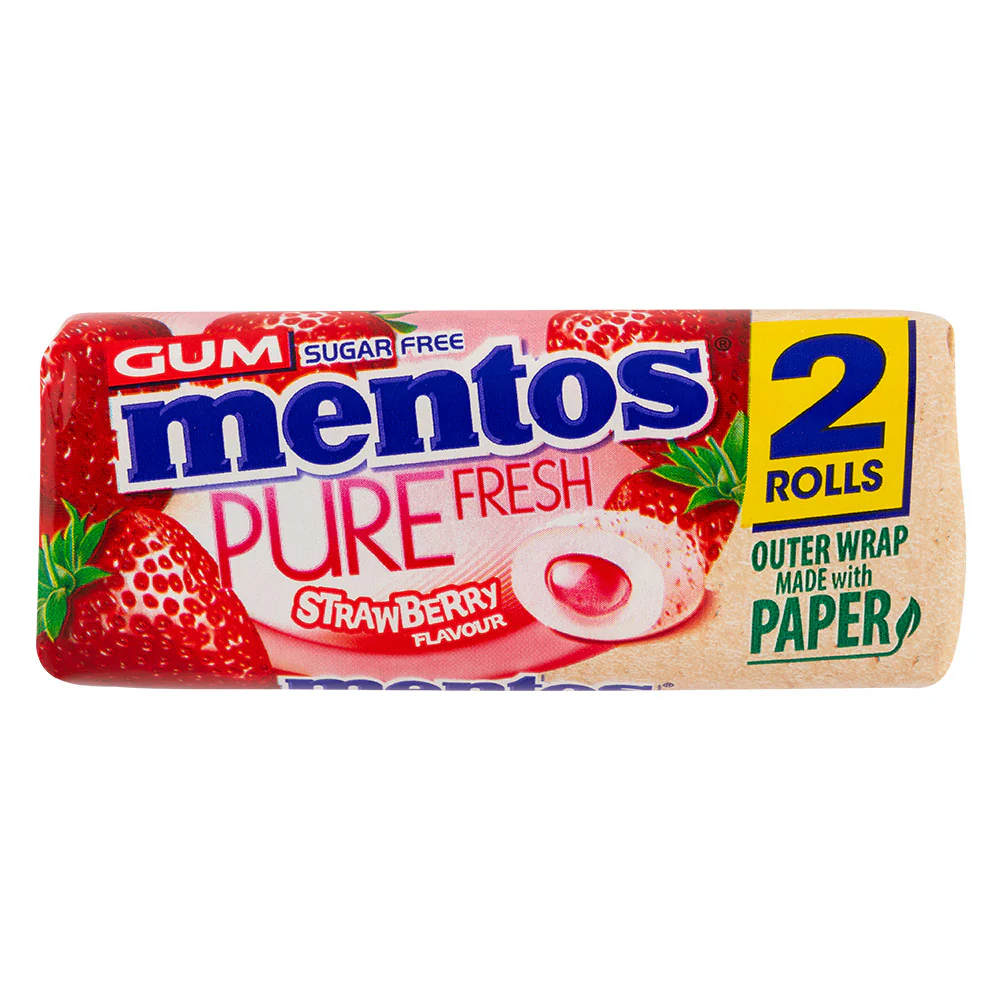 Mentos Strawberry Chewing Gum 38g x 2 Pack