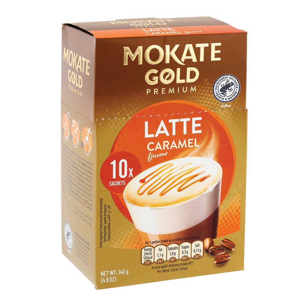 Mokate Gold Premium Caramel Latte Sachets 14g x 10 Pack - Image 2