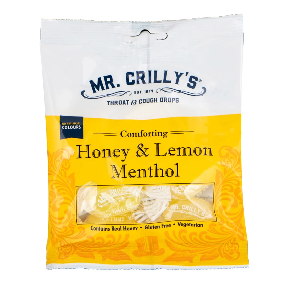 Mr. Crilly's Throat & Cough Drops Honey & Lemon Menthol 90g
