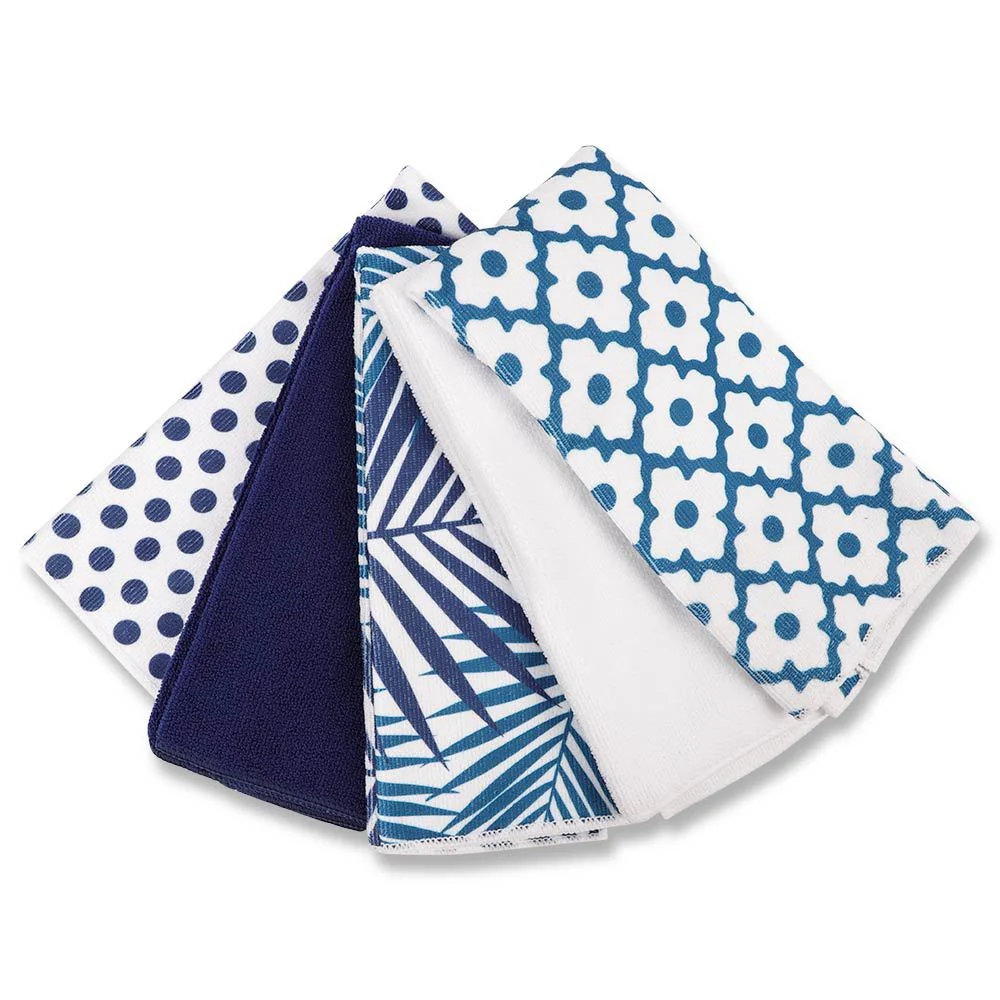 Navy Printed Tea Towels 5 Pack