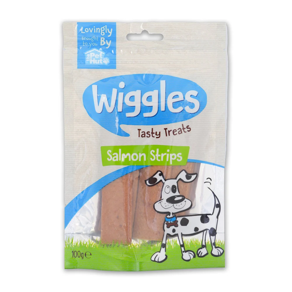 Wiggles Tasty Dog Treats Salmon Strips 100g