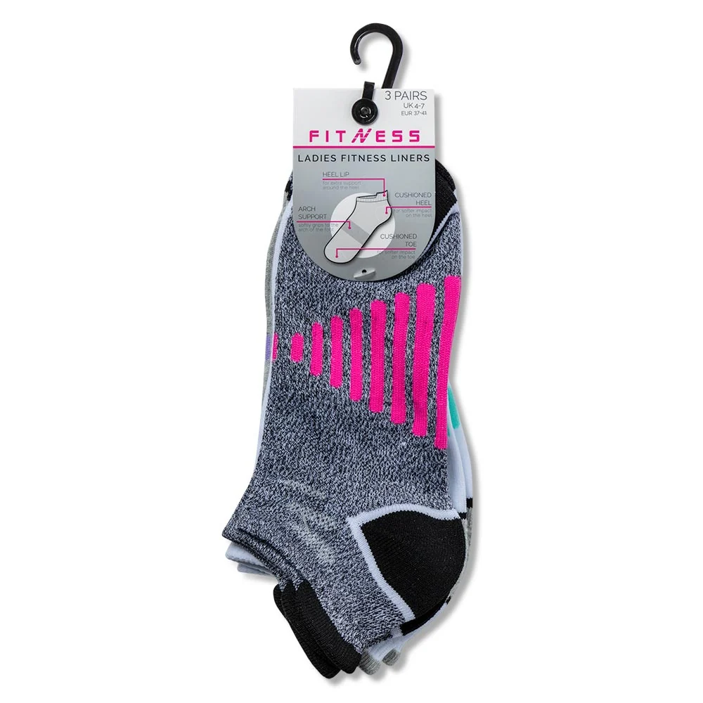 Pink Stripe 3 Pack Ladies Fitness Socks