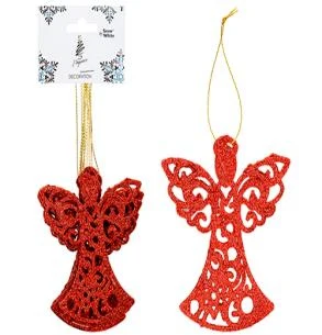 Red Hanging Glitter Angel 6 Pack