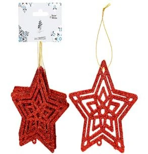 Red Hanging Glitter Star - Set Of 6