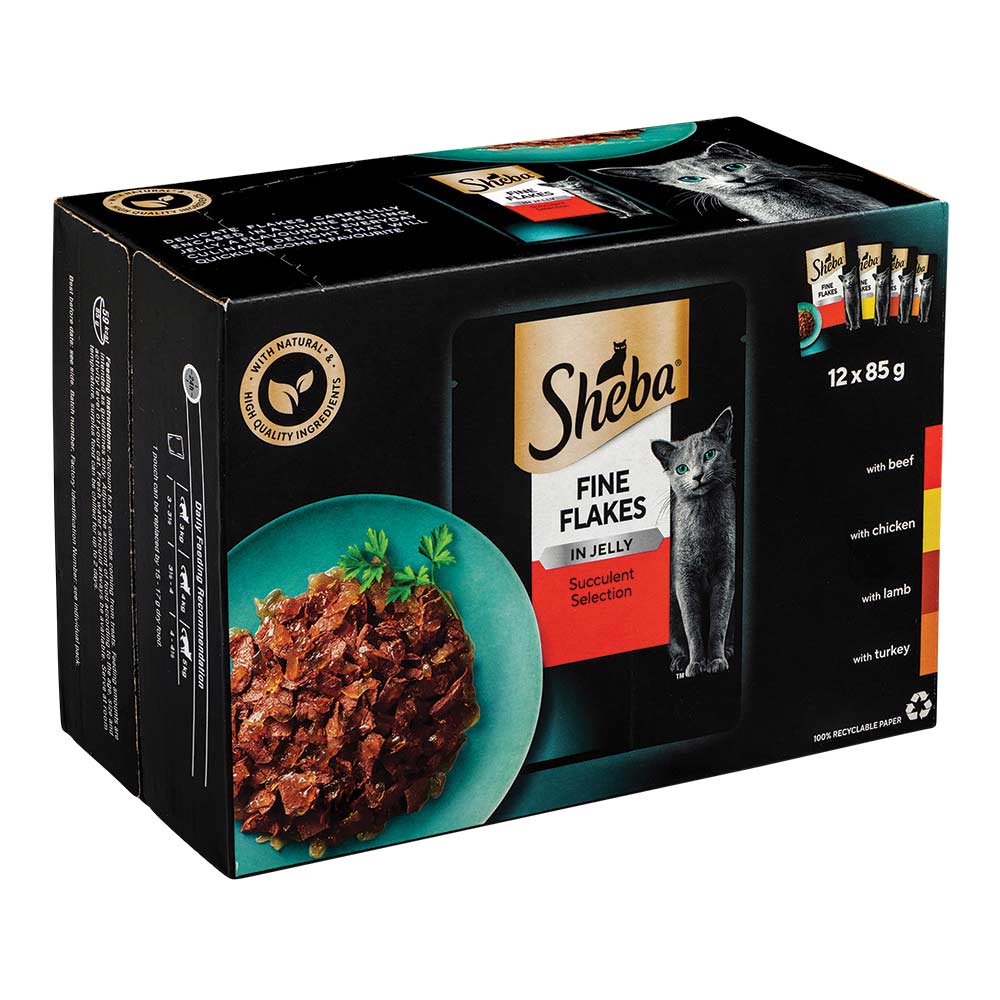 Sheba Fine Flakes Wet Cat Food Pouches Succulent Selection In Jelly 12 X 85g - Image 2