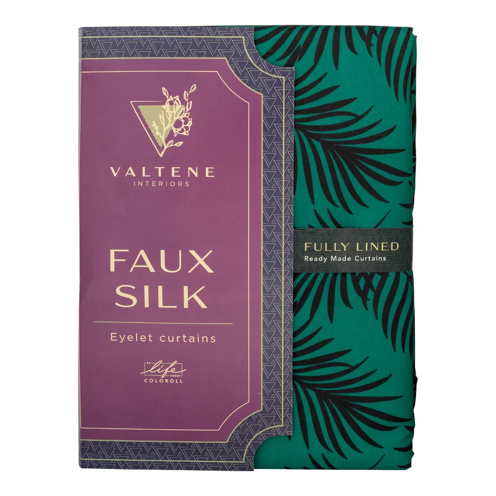 Valtene Printed Faux Silk Curtains - 66 X 72Cm- Green