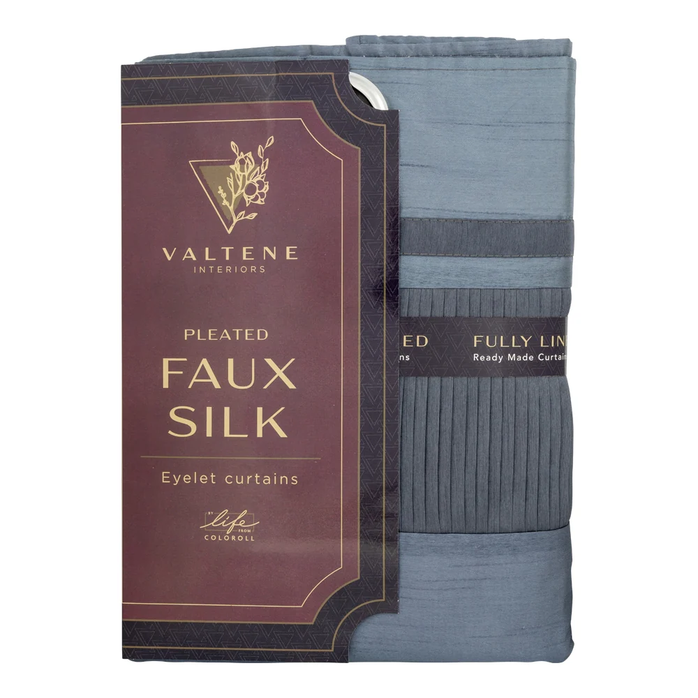 Valtene Pleated Faux Silk Curtains - 66 X 72Cm - Blue