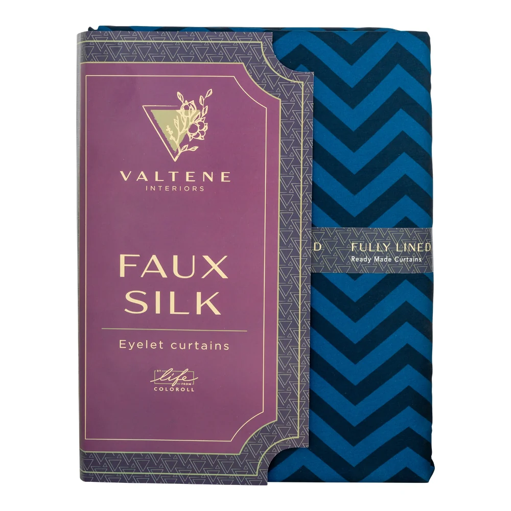 Valtene Printed Faux Silk Curtains - 66 X 90Cm - Blue