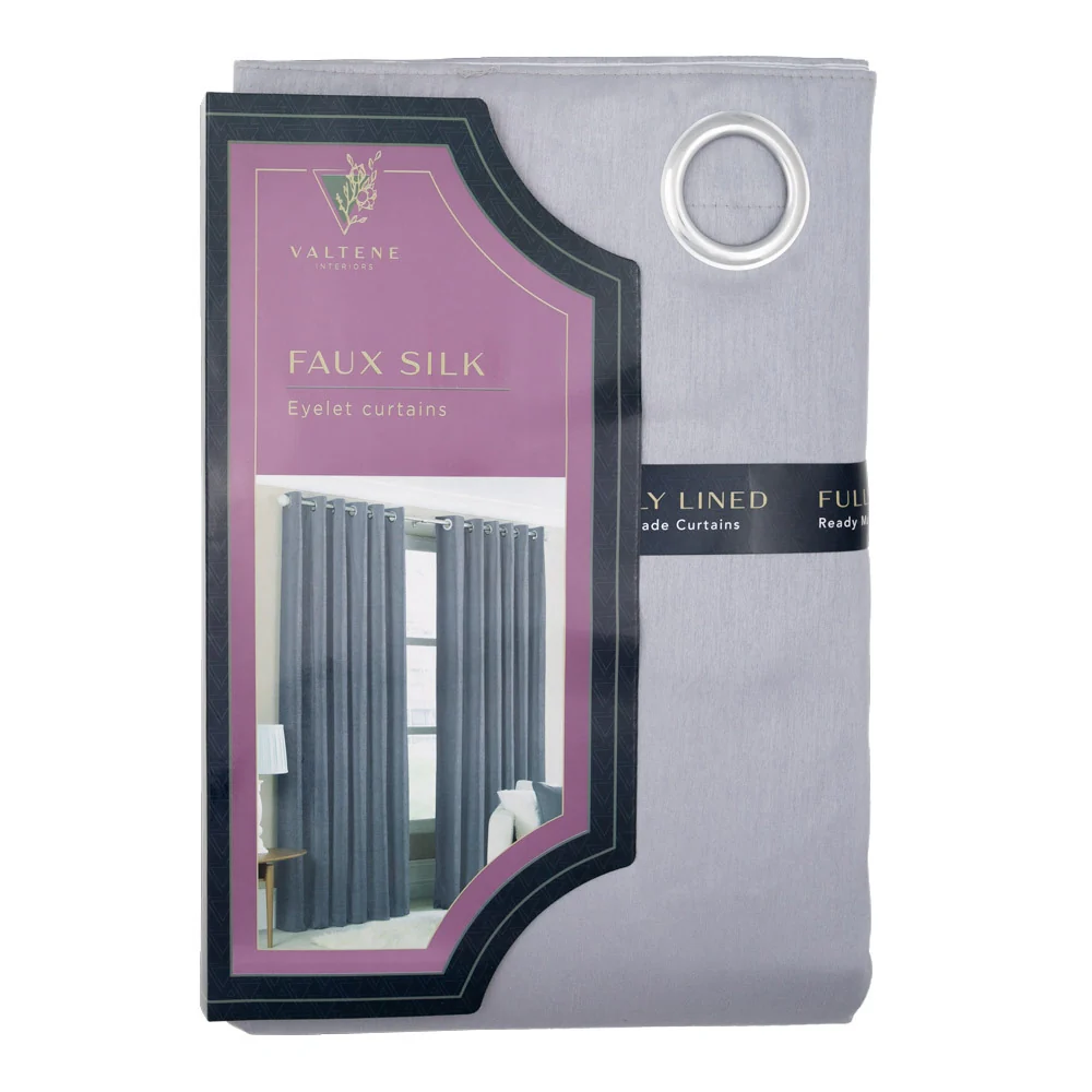 Valtene Faux Silk Curtains - 66 X 90Cm - Silver