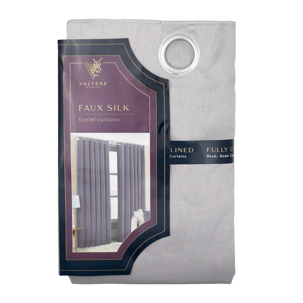 Valtene Faux Silk Curtains - 90 X 90Cm - Silver