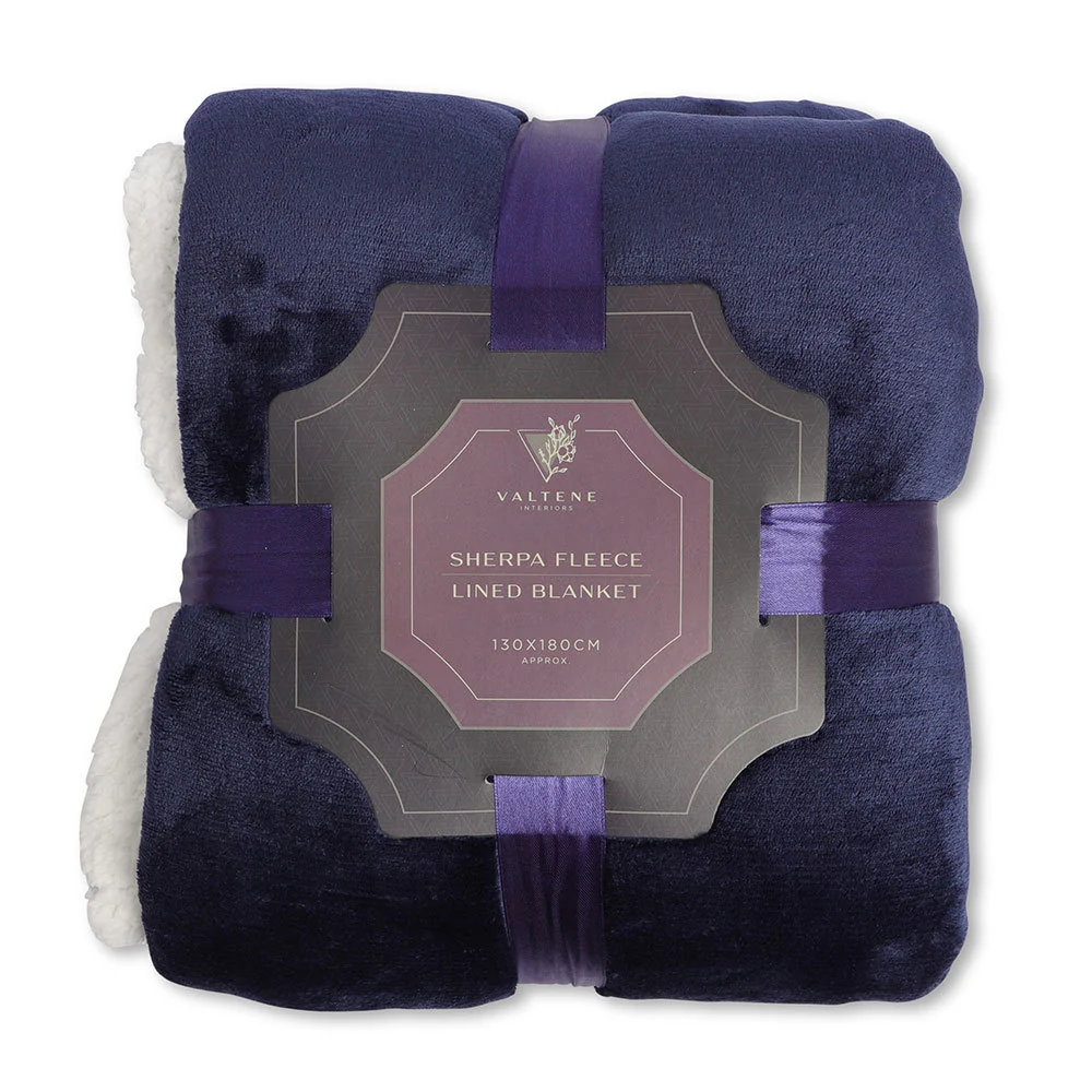 Valtene Sherpa Fleece Lined Throw Navy 130 x 180cm