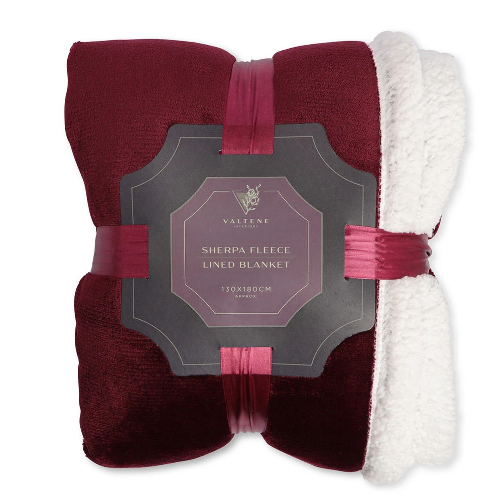 Valtene Sherpa Fleece Lined Throw Red 130 x 180cm