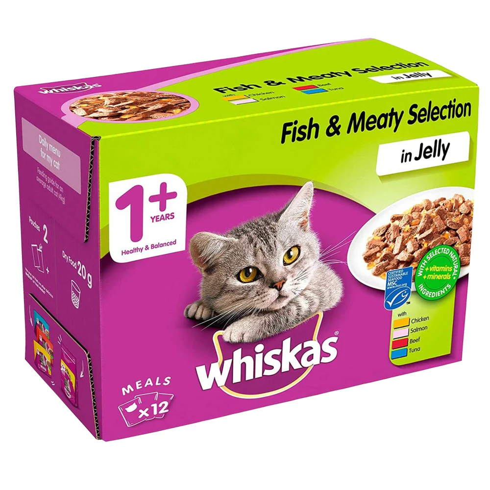 Whiskas 1+ Fish & Meaty In Jelly Wet Cat Food Pouches 85g x 12 Pack