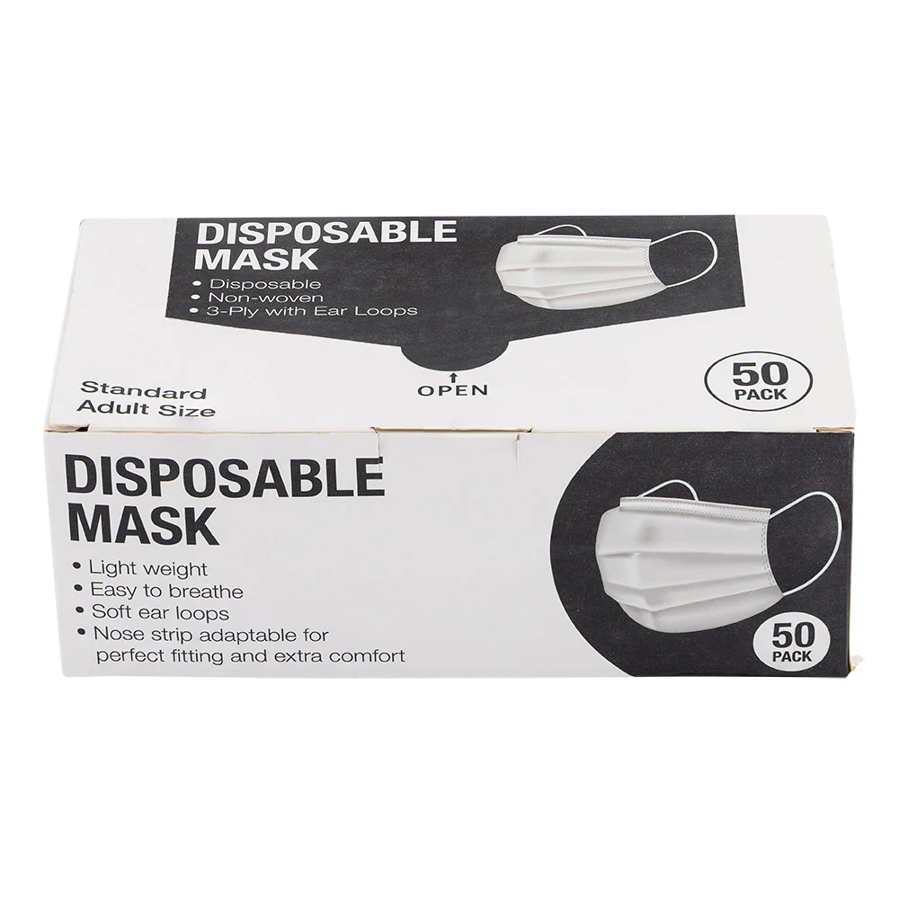 White Disposable Face Masks 50 Pack - Image 2